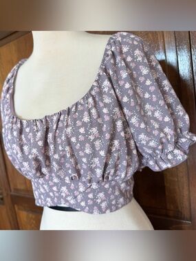 Romantic Ditsy Floral Milkmaid Altar’d State Puff Sleeve Crop Top Blouse Large